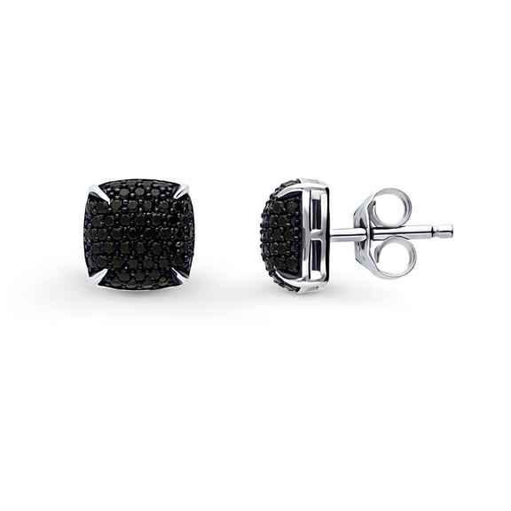 BERRICLE Sterling Silver Square Cubic Zirconia CZ Fashion Stud Earrings for Unisex, Rhodium Plated, Black