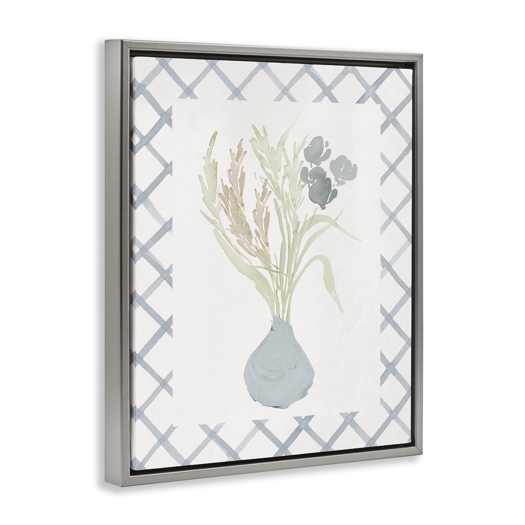 Stupell Industries Soft Blue Anna Bouquet Gray Framed Floater Canvas Wall Art, design by Elizabeth Medley