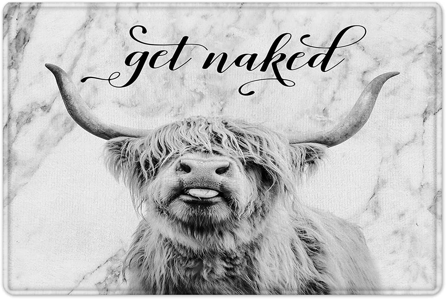 Highland Cow Bath Mat Funny Western Wildlife Cow Get Naked Bathroom