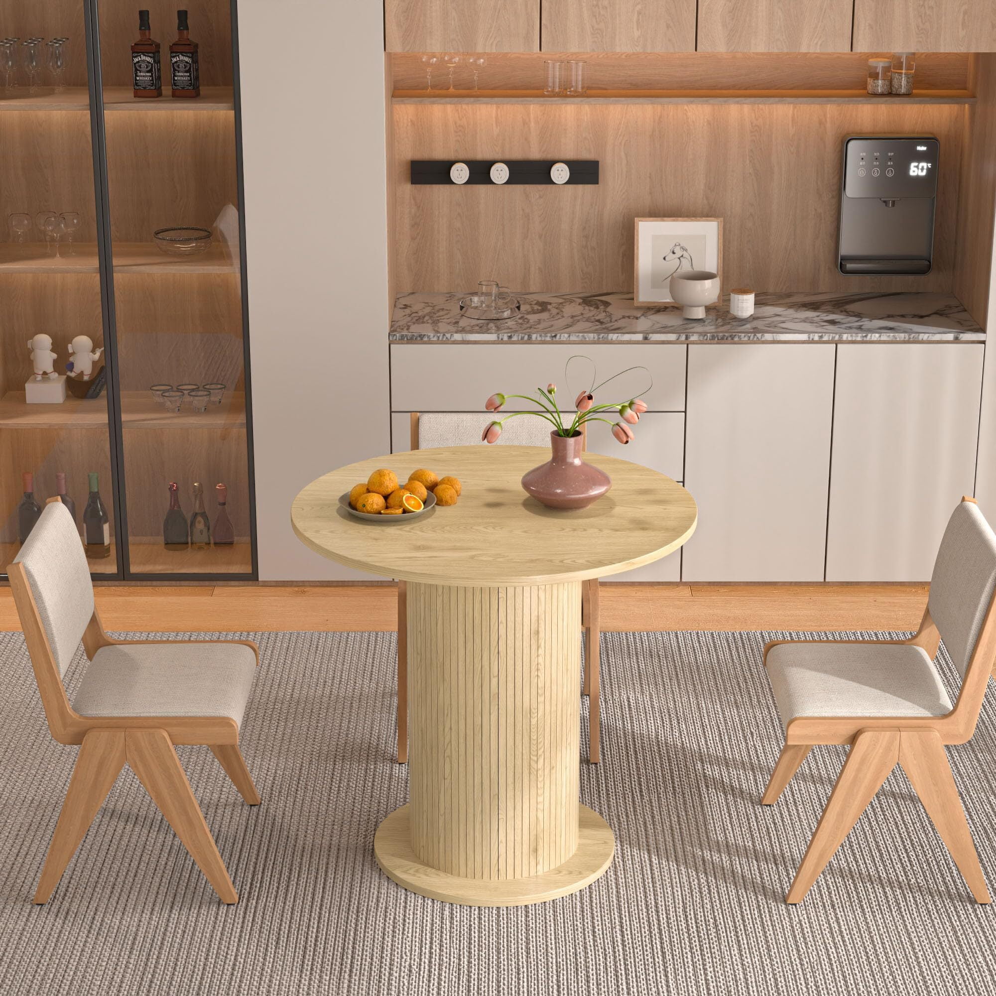 Fsbecl Modern Farmhouse Round Dining Table, Small Kitchen Table for 2, Wood