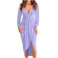 thumbnail image 1 of Vestido a media pantorrilla de manga larga con abertura en la cadera y cuello en V sólido de otoño e invierno para mujer Fridja  yut6147, 1 of 8