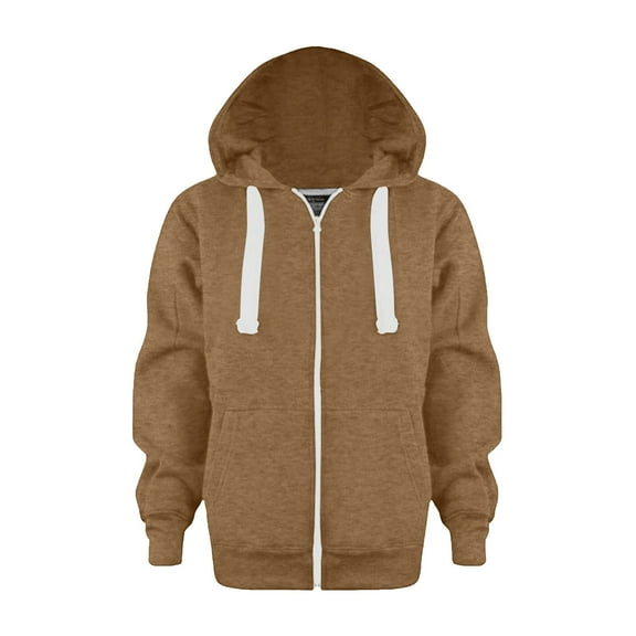 Caqnni Hoodies for Boys Little Girls Solid Zip-Up Hooded Sweatshirt Casual Long Sleeve Hooded Sweatshirt Kangaroo Pocket Fall Winter Jacket (A010-Khaki,6-7 Years)