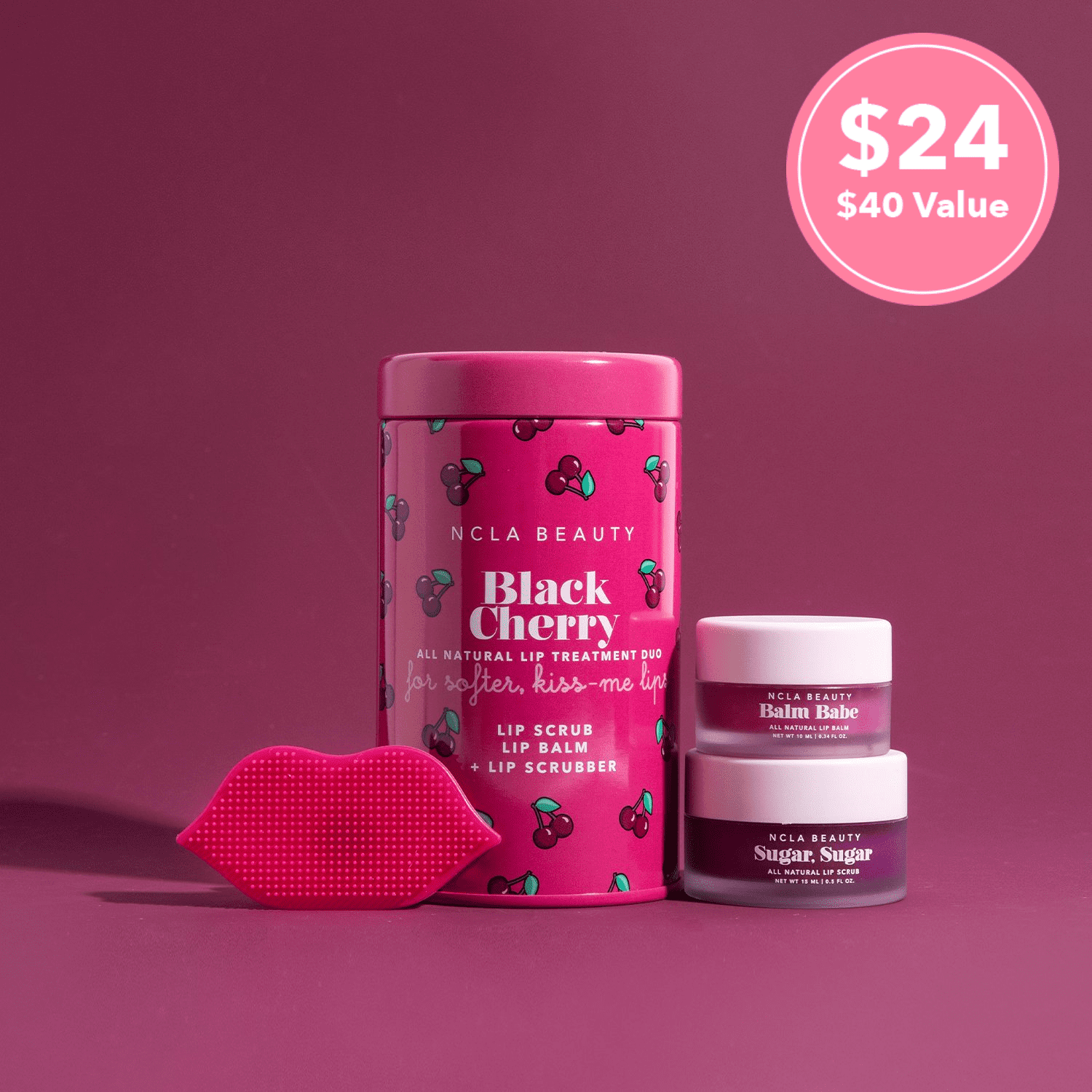 NCLA Beauty Black Cherry Lip Care Set + Lip Scrubber