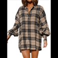 thumbnail image 1 of Camisas de Franela A Cuadros para Mujer, Blusas y Vestidos de Larga con Botones, de Gran Tamaño Marrón M, 1 of 9