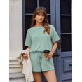 thumbnail image 5 of Wrongduck Women's Elegant Ribbed Romper 2026 Short Sleeve Loose Fit Jumpsuit with Keyhole Back and Pockets Vacation Beach One Piece Outfit, 5 of 13