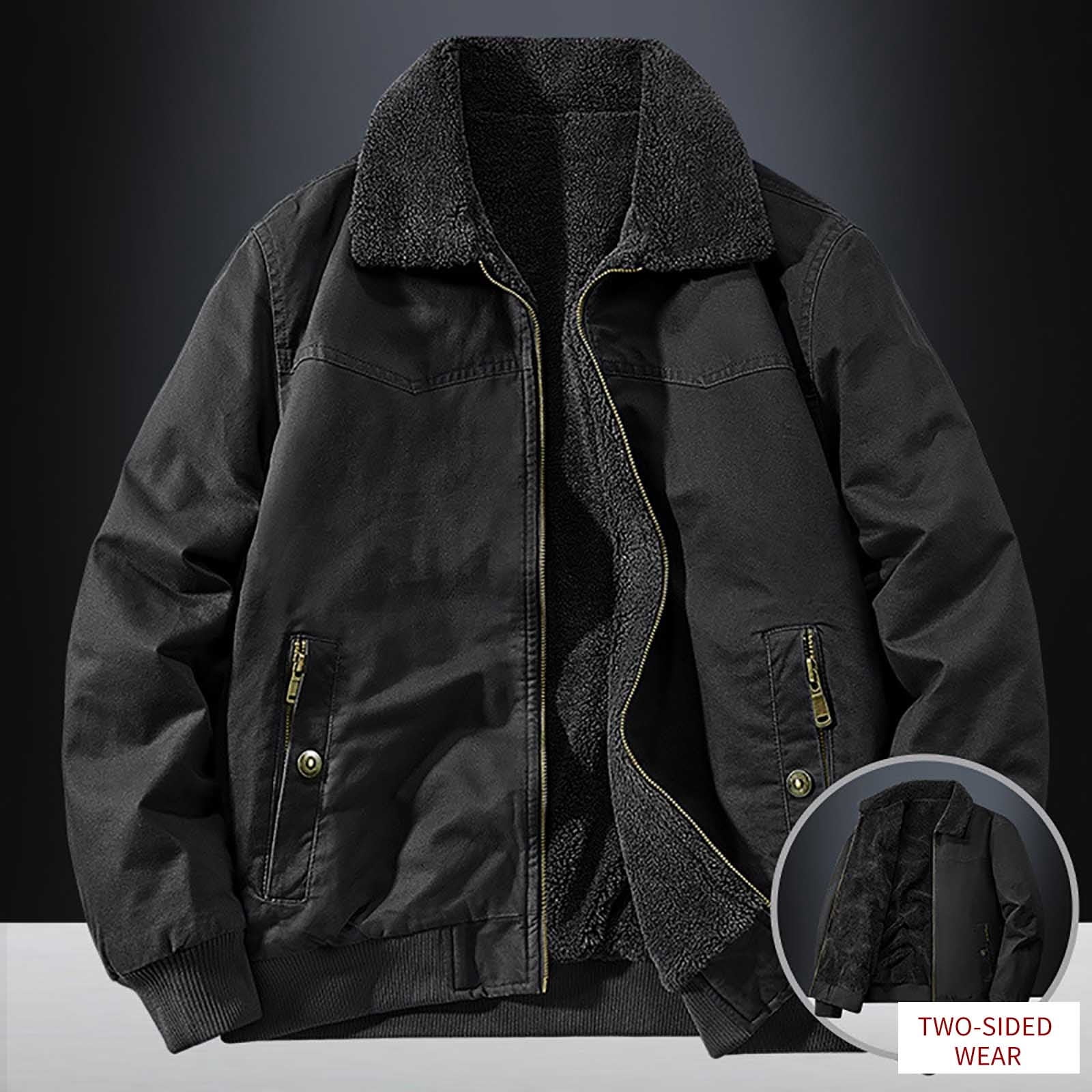Lovzfmll Men's Reversible Sherpa Jacket, Washed Workwear, Button