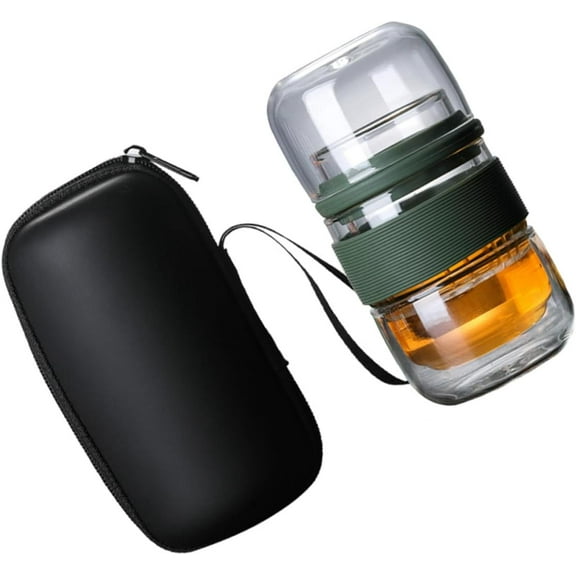 All in One Portable Travel Tea Set with Carrying Case Glass Teapot and Infuser for Loose Leaf Tea for Camping Office and Outdoor Adventures Green