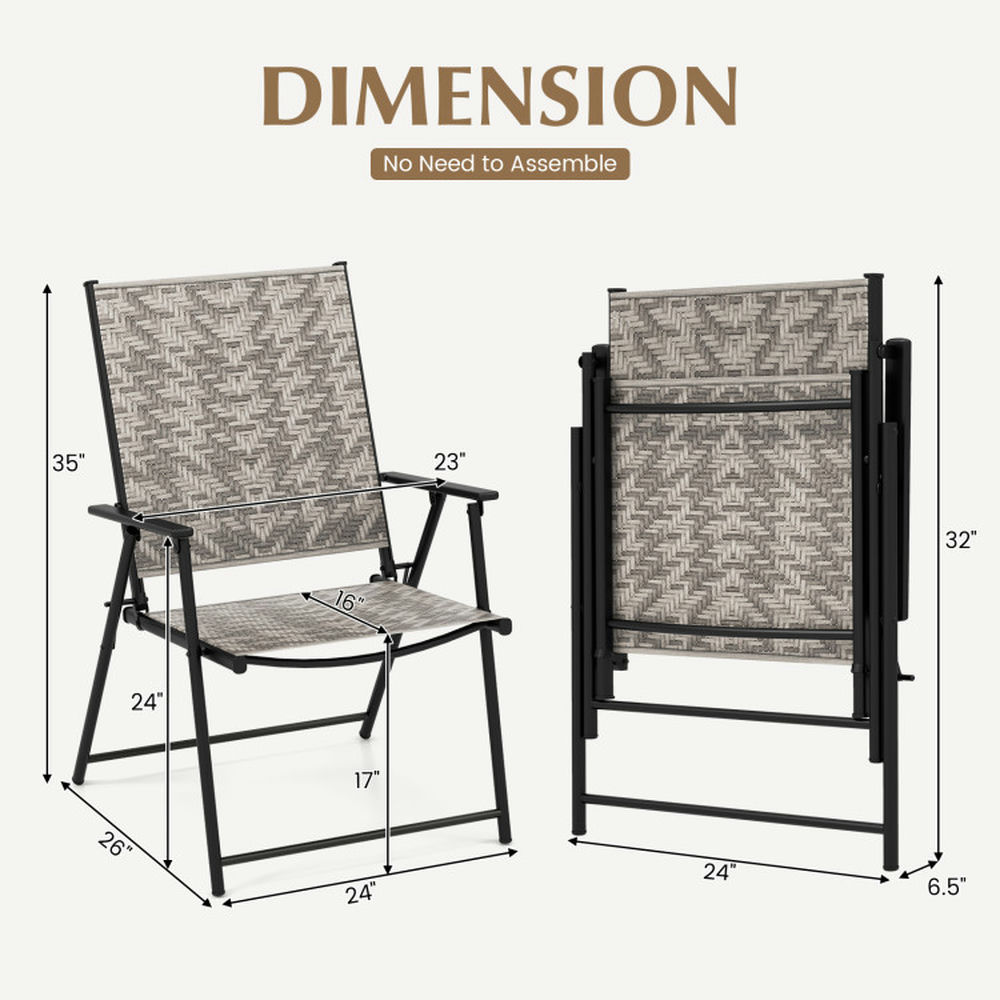 Yardi Yard Set of 4 Patio Folding Chairs with Armrests, 4 Pieces Portable Lawn Chairs, Folding Chairs for Outdoor as Garden Backyard, Gray