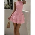 thumbnail image 5 of Red Plaid Sleeveless Ruched Mini Dress, Sweet French Style Summer Vacation Dress, 5 of 10