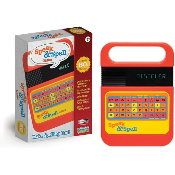 Playmonster Speak & Spell Electronic Game - Educational Learning Toy, Spelling Games, 80s Retro Handheld Arcade, Autism Toys, Activity for Boys, Girls, Toddler, Ages 7 