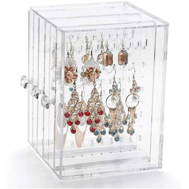 Expositor de pendientes de acrílico para mujer, caja de almacenamiento con 3 cajones verticales.