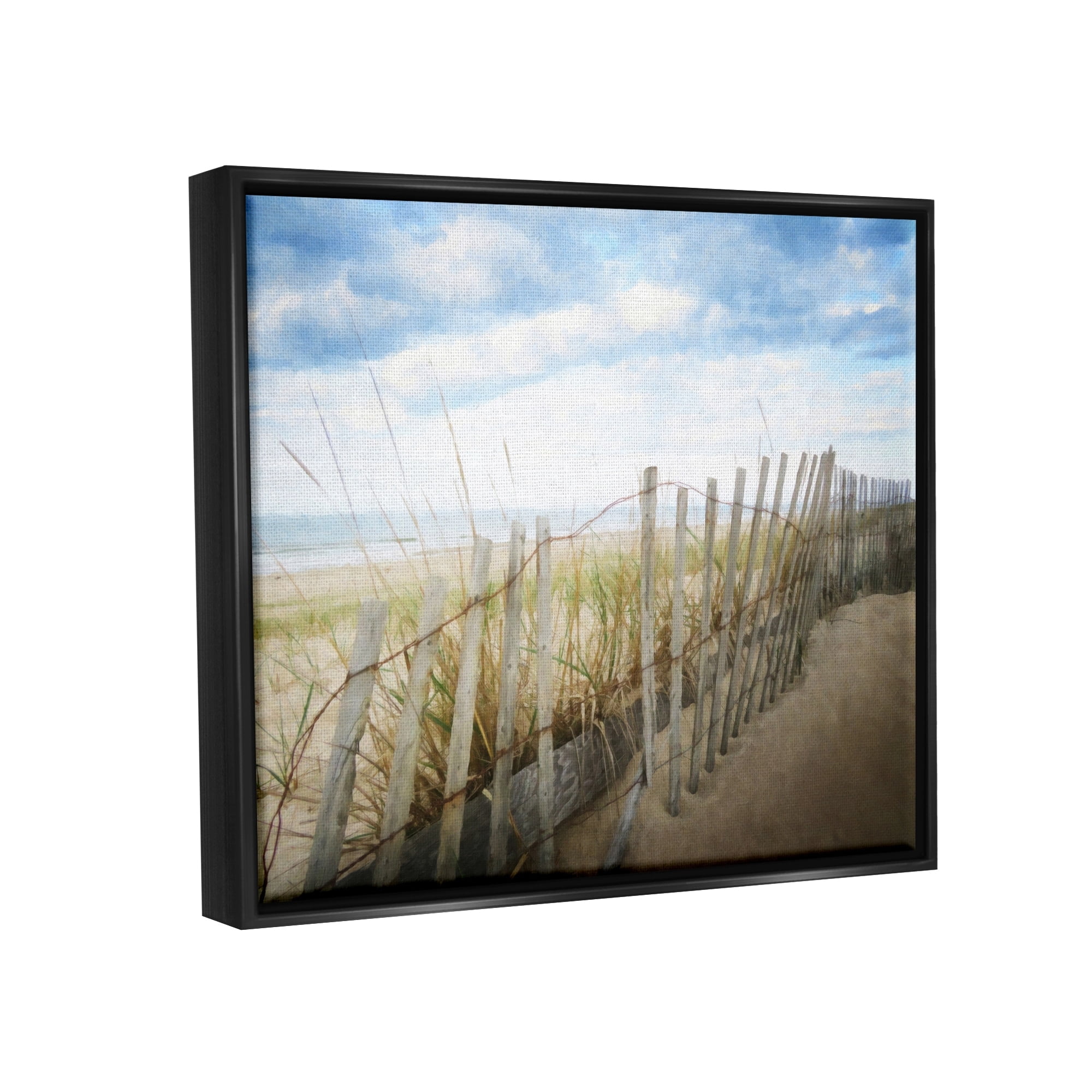 Stupell Industries Seaside Boardwalk Ocean Sand Fence Beach Grass Graphic Art Jet Black Floating Framed Canvas Print Wall Art, Design by Graffitee Studios