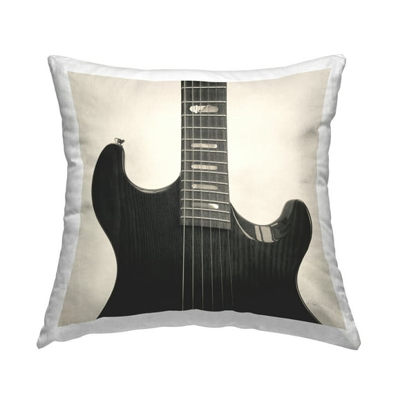 Stupell Industries Black Electric Guitar Decorative Printed Throw Pillow Design by Deborah Revell.