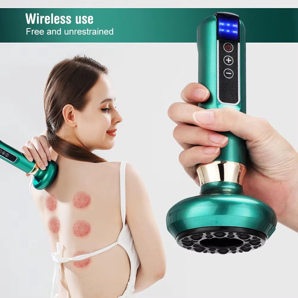 Electric Cupping Massager – Rechargeable Heated Gua Sha Device with Warm Stone, Red Light, 12 Suction Levels, Washable, Grey