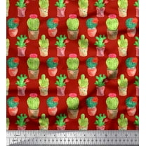 Soimoi Red Cotton Duck Fabric Cactus With Conical Pot Tree Print Sewing Fabric Yard 56 Inch Wide