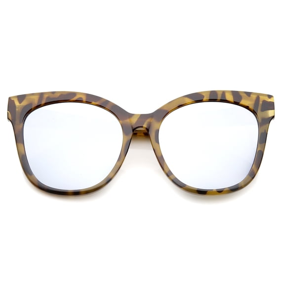 sunglassLA - Women's Horn Rimmed Color Mirror Flat Lens Oversize Cat Eye Sunglasses - 57mm