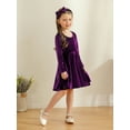 thumbnail image 6 of SILVERCELL 2-7T Toddler Girls Christmas Velvet Twirl Dresses + Headband, Little Girl Casual Long Sleeve Swing A-Line Skater Party Dress, 2-7 Years, Purple, 6 of 8