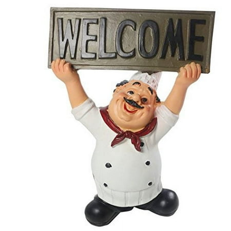 QIAOIDEA Collectible Chef Figurine Statue Kitchen Decor with Welcome Sign