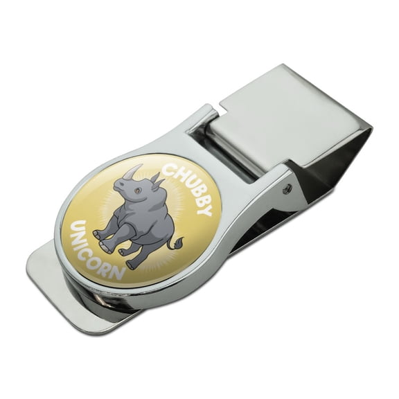 Chubby Unicorn Rhino Rhinoceros Satin Chrome Plated Metal Money Clip