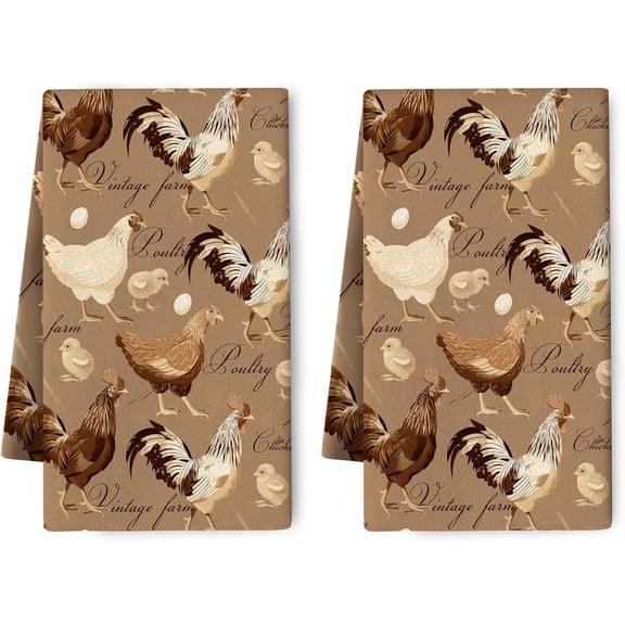 Farmhouse Kitchen Dish Towels Decorative Set of 2, Absorbent Vintage Farm Rooster Tea Towels Chicken Hand Drying Baking Cooking Cloth Farmhouse Kitchen Decor Housewarming Gifts