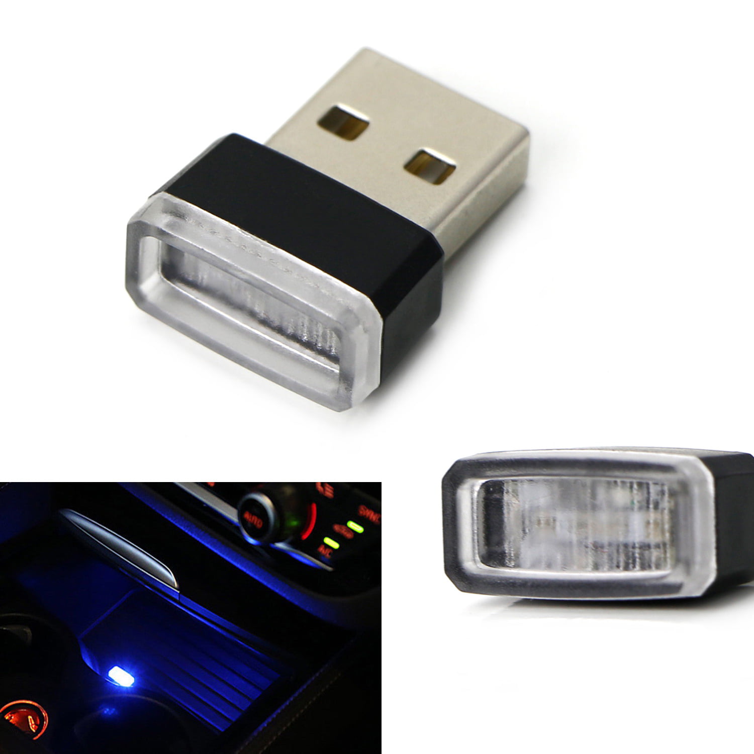 Rumfo 2Pcs USB LED Atmosphere Light Car Interior Ambient Lamp for All Automotive Night Decorative Lighting Yellow