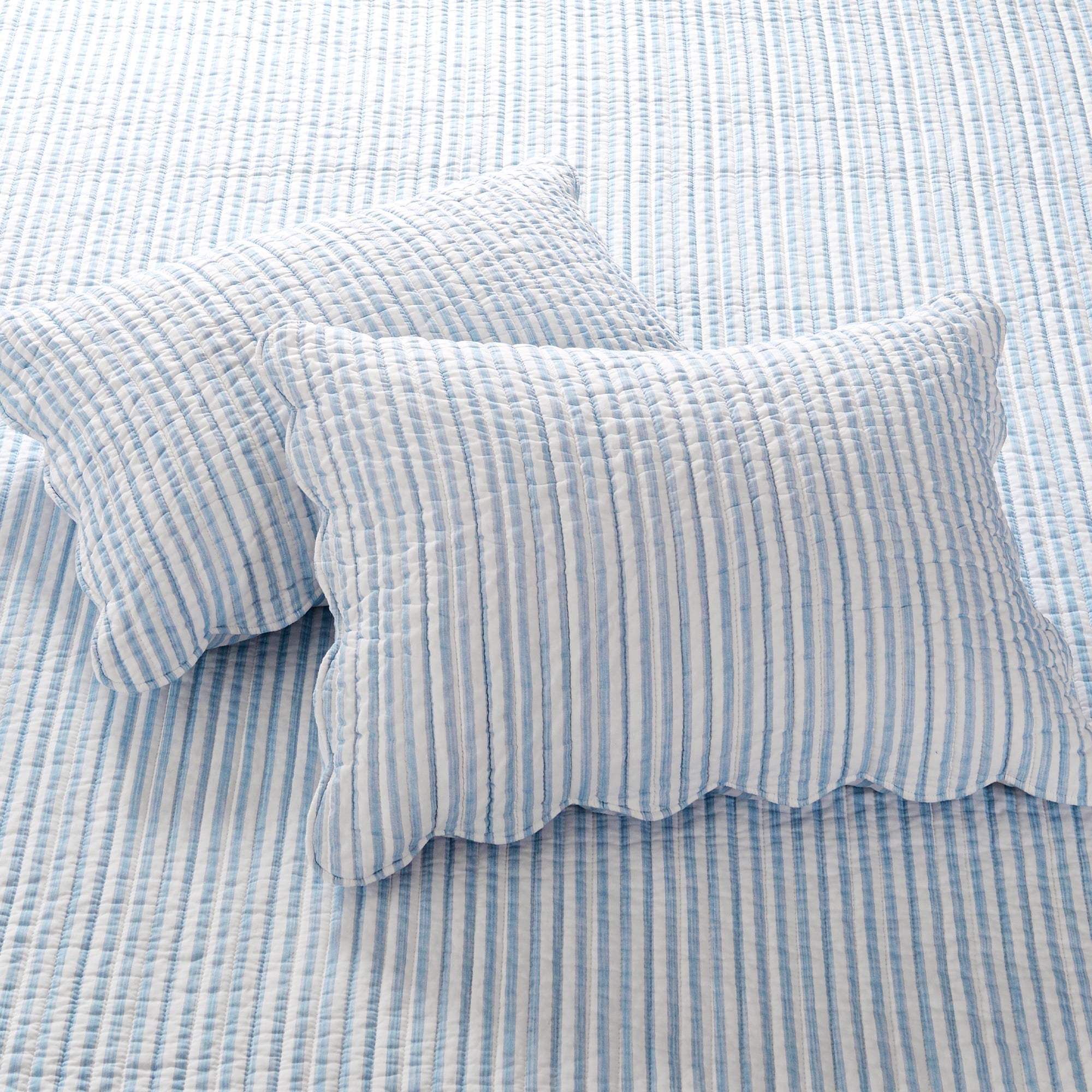 Levtex Home - Martha Stripe Quilt Set - Full/Queen Quilt and Two Standard Shams - Stripe - Blue White - Quilt (88x92in.) and Shams (20x26in.) - Reversible - Cotton
