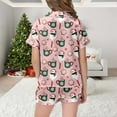 thumbnail image 5 of Girls Christmas Print Button Down Collar Short Sleeve Pajama Set Two Piece Outfit Light Purple 10-11 Years, 5 of 6