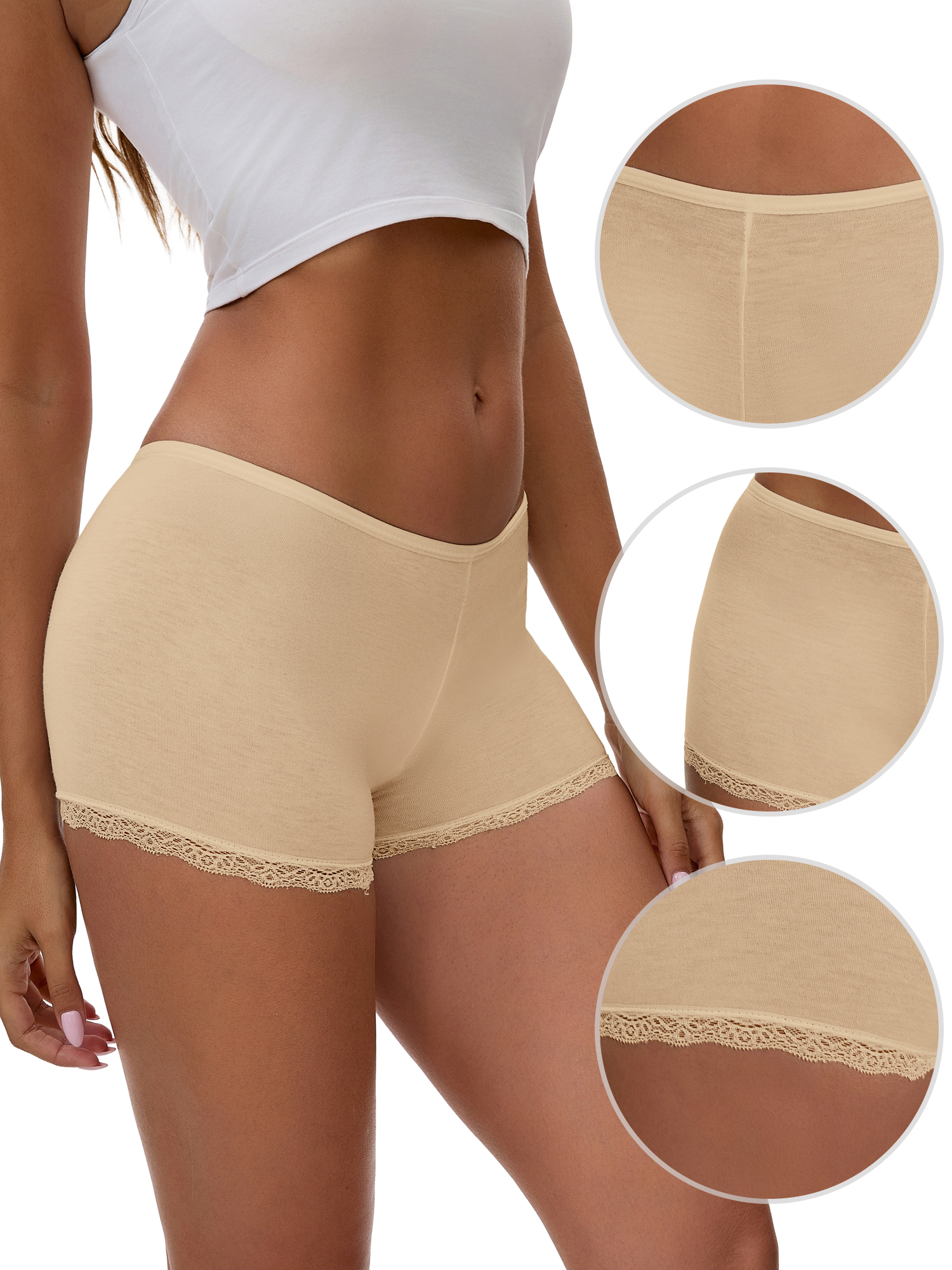 Unique Bargains Seamless Ice Silk Lace Trim Slip Shorts S Beige Y2