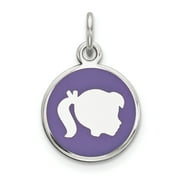 Beautiful Sterling Silver Rhod-plate Purple Enamel Right Facing Girl Head Disc Charm