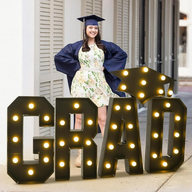 AKEGAMN 2025 Graduation Class Letters 2.3ft 2025 Graduation Decorations Large Graduation Dot Graduation Cap White Graduation Letters With Class Of 2025 Light -Catching Design: These and elegant 2025