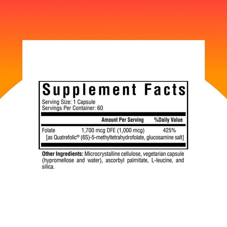 Seeking Health L-5-MTHF Supports Methylation Homocysteine 1700 mcg DFE  Vegetarian Supplement