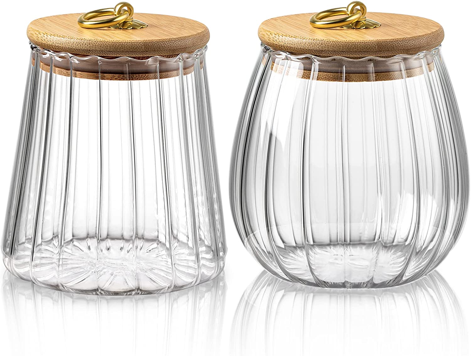 JLMMEN STORE Ribbed Glass Jars with Airtight Bamboo Lids, 22 and 25 oz