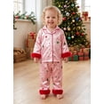 thumbnail image 6 of RUINIXCW Toddler Baby Girl Christmas Silk Satin Pajama Set Kids Girls Xmas PJS Fall Winter Goose Sleepwear Button Down Long Sleeve Shirt Pants Set, 6 of 10