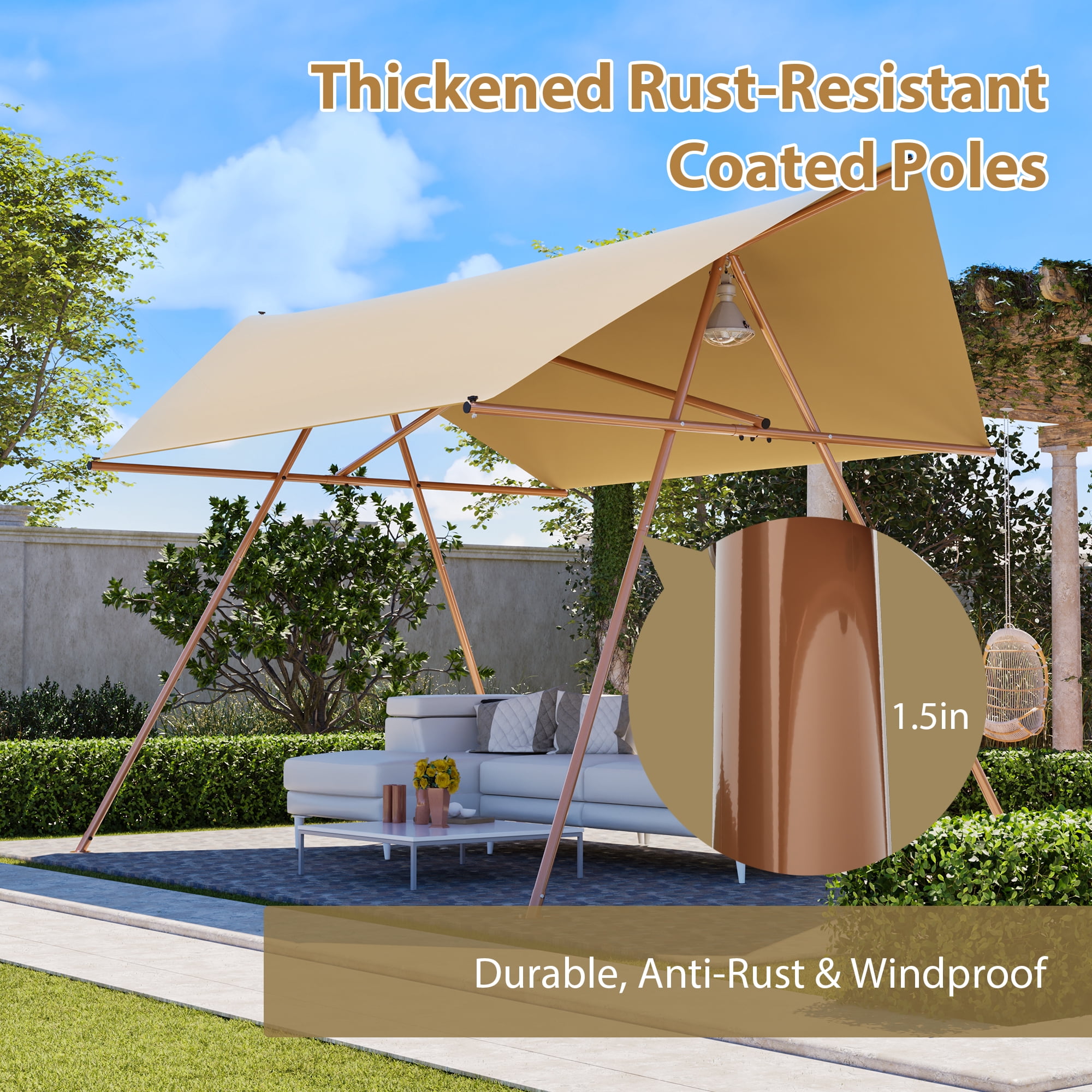 Hexagon Shade Sail, 206x118 Inch UPF50+ UV Block Sun Shade Canopy for Patio Backyard Garden Lawn Outdoor, Brown