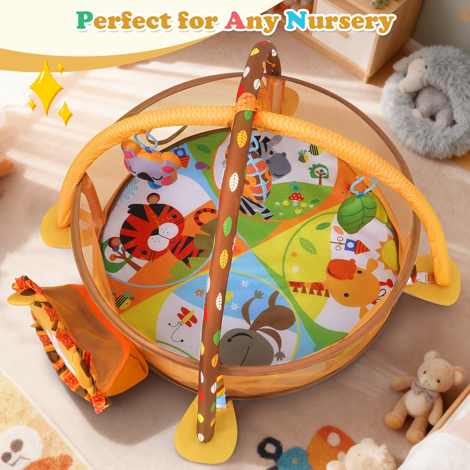 Babyeap 3-in-1 Baby Gym and Play Mat, Baby Activity with Ocean Ball Sensory Toys Gifts, 0-36 Months