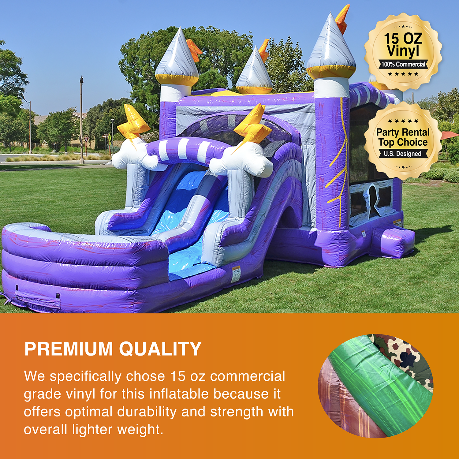 JumpOrange Thunder Commercial Grade Inflatable Water Slide & Bounce House (with Pool and Blower)