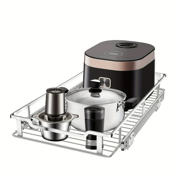 Tksrn Pull Out Cabinet Organizer, Heavy Duty Slide Out Pantry Shelves Sliding Drawer Storage for Kitchen, Bathroom, Home, 12" W x 21" D, Wire Frame, Chrome FinishNeed 13" W and 22" D Cabinet