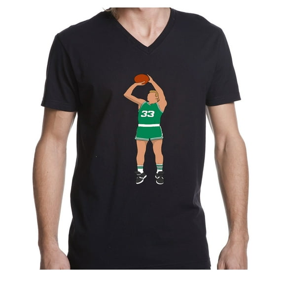 MENS V NECK Celtics Larry Bird Larry Legend Pic T-Shirt LARGE