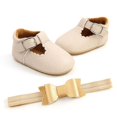 thumbnail image 2 of Soft Sole Leather Baby Shoes, Infant Baby Walking Shoes Moccasinss Rubber Sole Crib Shoes with Headband, 2 of 3