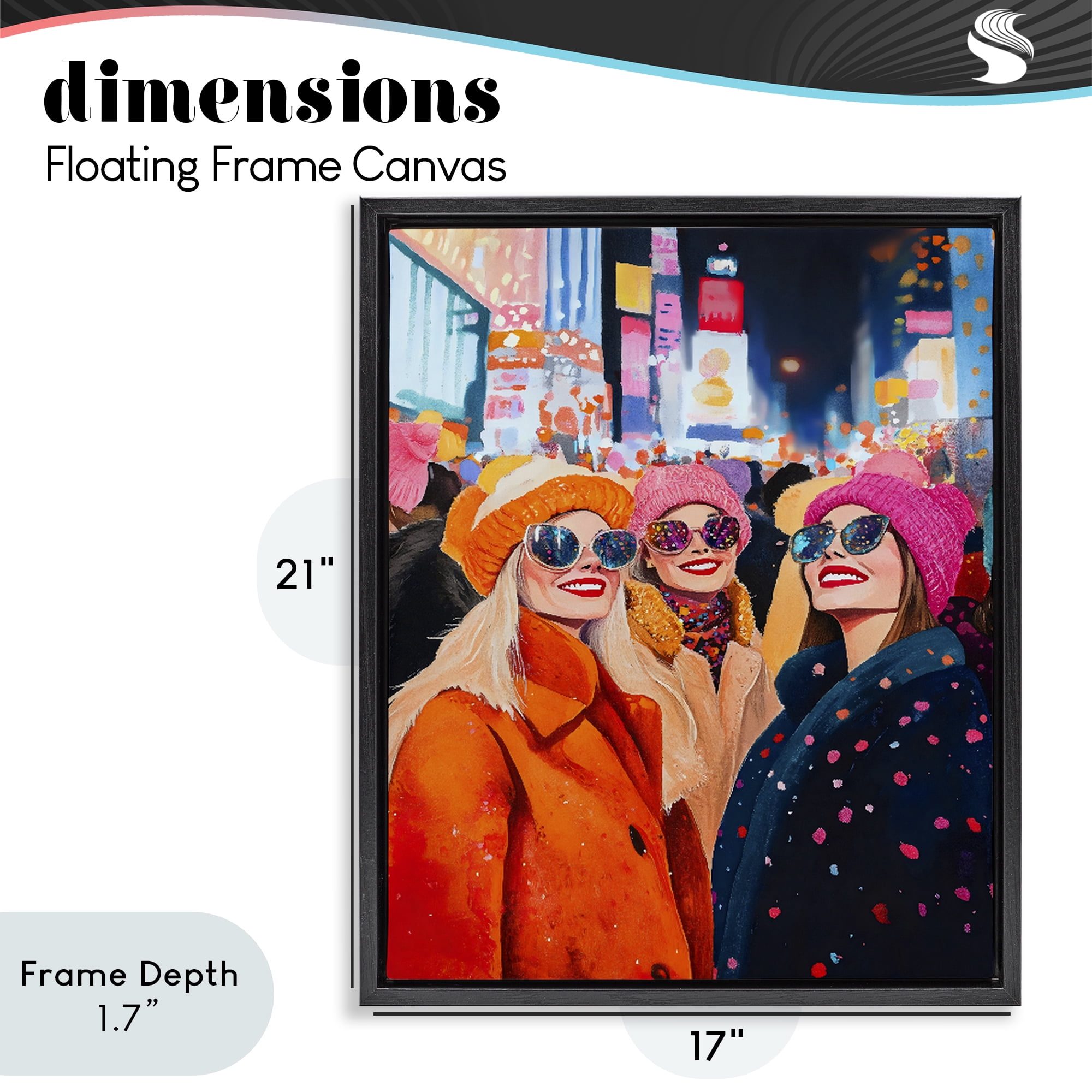 Stupell Industries New Year's Girls in City Black Framed Floater Canvas Wall Art, design by LSR Design Studio