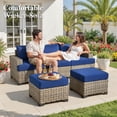 thumbnail image 3 of Ovios 7 Pieces Outdoor Patio Furniture Set All-Weather Rattan Wicker Sectional Sofa and Chairs with Ottomans, Navy Blue, 3 of 9