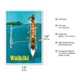 thumbnail image 2 of Waikiki - Outrigger Canoe Surfing - United Air Lines - Vintage Hawaiian Travel Poster by Stan Galli c.1960 - Master Art Print (Unframed) 13in x 19in, 2 of 4