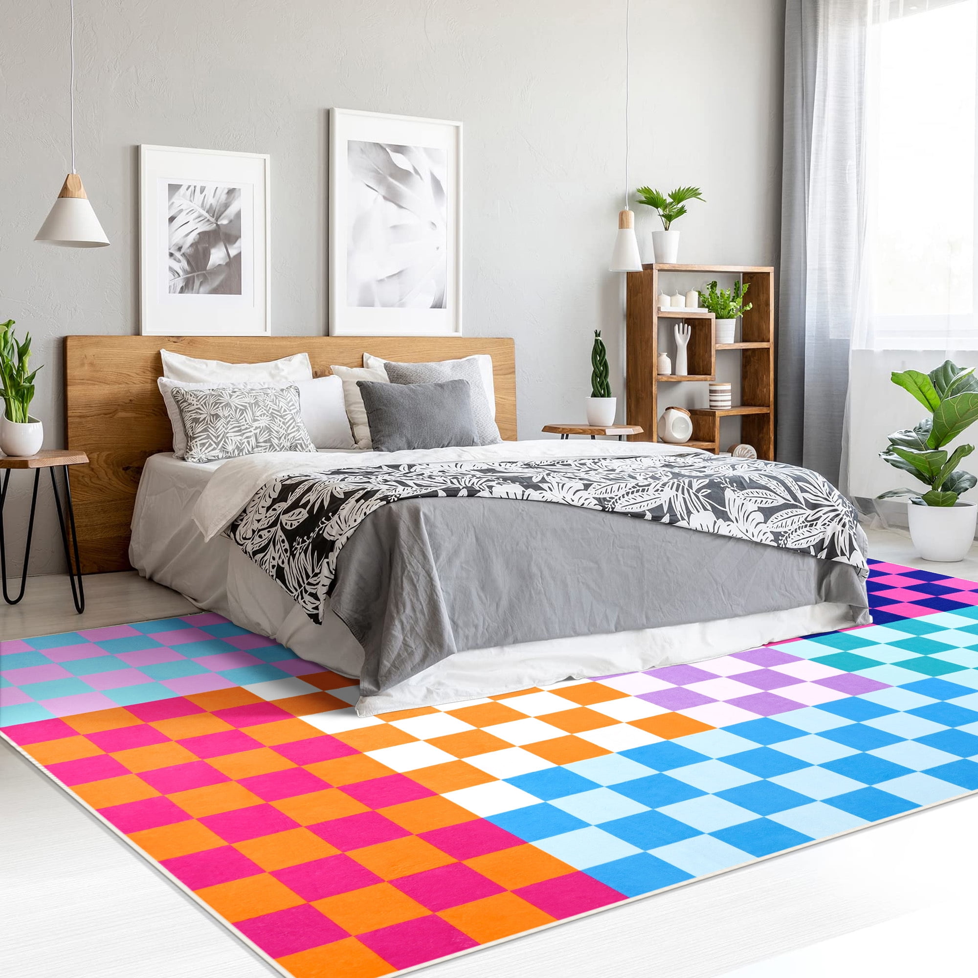 Lochas Checkered Area Rugs Checkerboard Rug Plaid Carpet for Living Room Bedroom Home Decor,5'x8',Multicolor