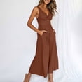 thumbnail image 3 of Qeaghou Formal Jumpsuits for Women Dressy Wedding Guest One Piece Sleeveless Rompers High Waisted Wrap V Neck Wide Leg Pants Romper With Pockets, 3 of 7