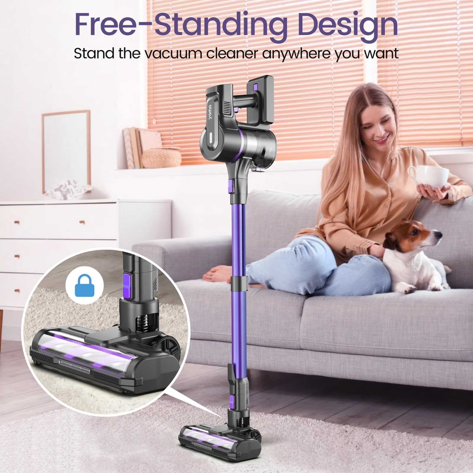 YOMATECH Cordless Vacuum Cleaner, 45Kpa/450W Powerful Stick Vacuum, 6 in 1 Lightweight Vacuum Cleaners for Home Hardfloor Carpet Pet Hair