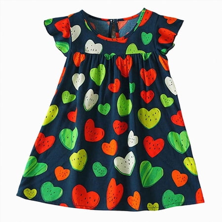 Gubotare Little Girls Summer Dresses Infant Baby Girl Ruffle Romper Dress Star Heart Print Tulle Dress Cute Summer Clothes 6 9 Months (Navy 6-9 Months)