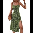thumbnail image 2 of Vestido de Verano de Lunares para Mujer, con Tirantes Finos, Corte Entallado y Abertura Lateral, Vestido de Corte A Verde S, 2 of 8