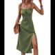 thumbnail image 2 of Vestido de Verano de Lunares para Mujer, con Tirantes Finos, Corte Entallado y Abertura Lateral, Vestido de Corte A Verde M, 2 of 8