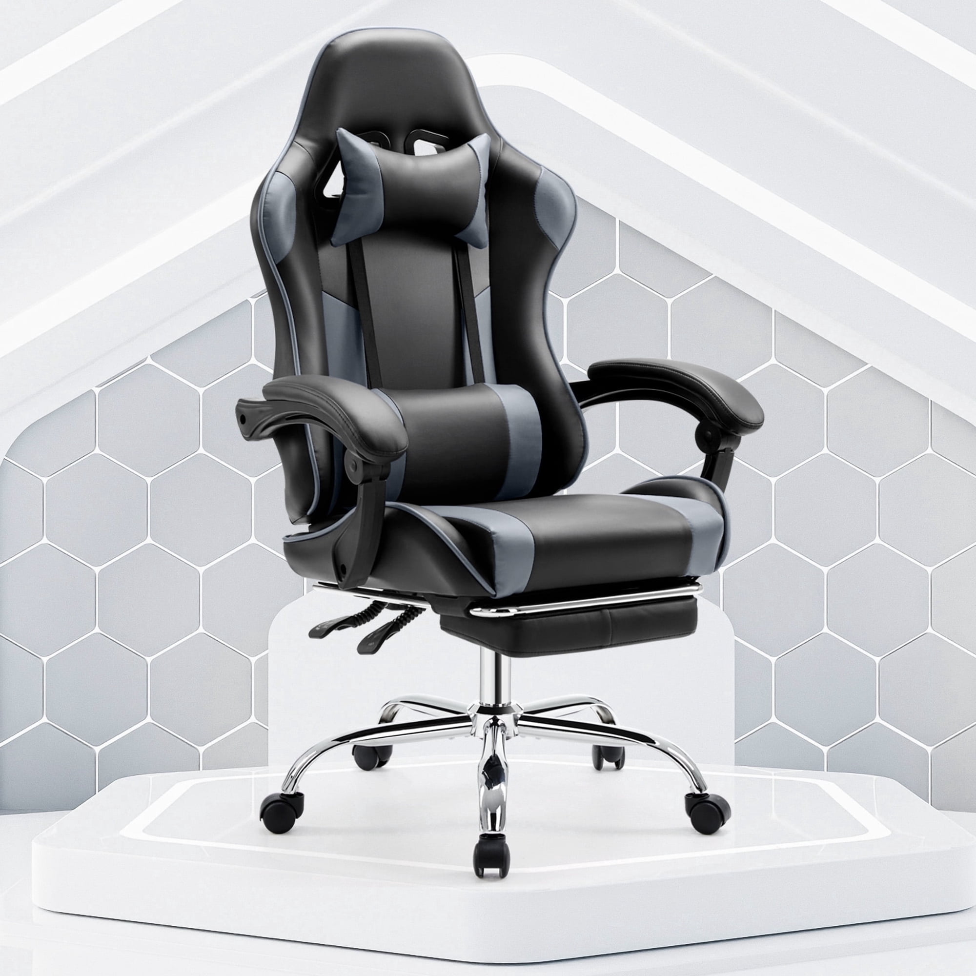 CONCETTA Gaming Chair with Footrest and Lumbar Support, Home Offfice Chair, Computer chair, Black and Gray