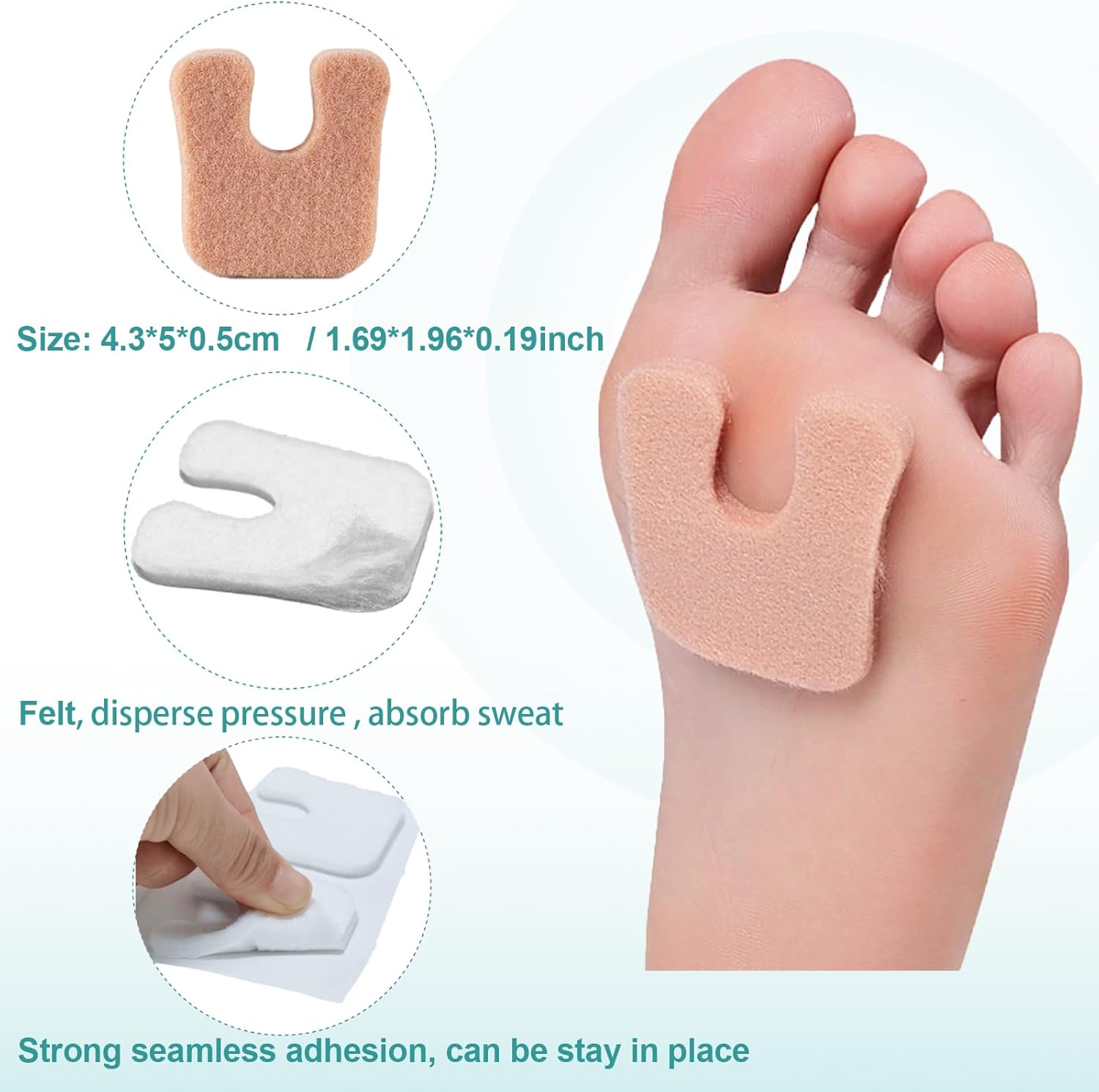 Horseshoe Pads for Feet Metatarsal Callus Cushions U-Shape Felt Pads 60 Pieces